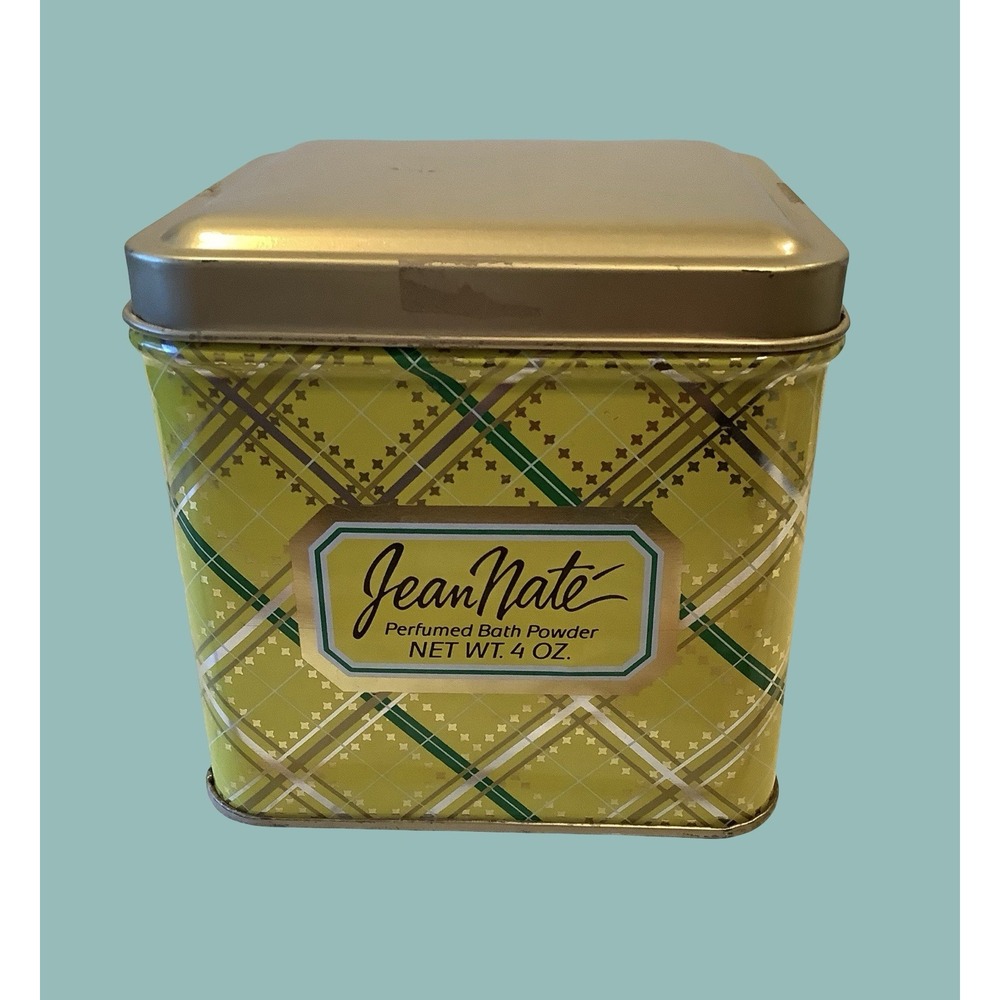 Vintage Jean Nate Perfumed Bath Powder Empty MCM Collectable Tin Box 4 oz